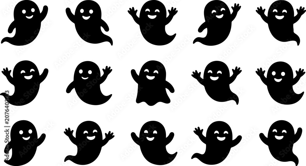 Fototapeta premium Halloween ghosts a spooky collection of smiling black ghosts for halloween decorations and party supplies