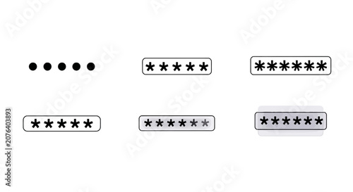 Obraz na plátně Set of password input fields with dots and asterisks icons