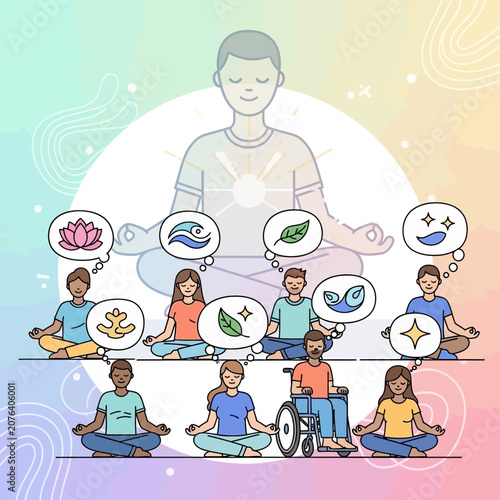 Diverse Group Meditating, Inner Peace, Mindfulness, Yoga, Serenity, Well-being