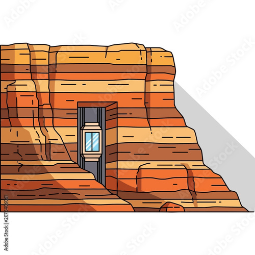 Desert Cliff Entrance with Elevator and Window