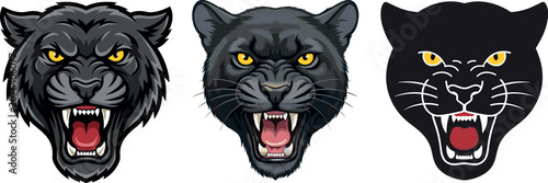 Photography Angry Roaring Black Panther Head Mascot Vector Set with Different Art Styles