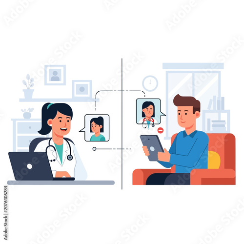 Doctor video call consultation with patient at home, telemedicine concept