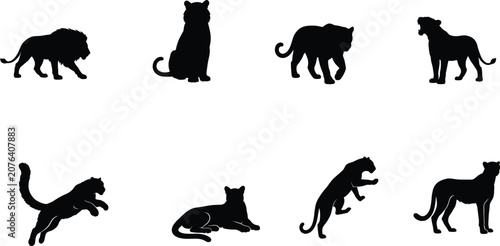 Canvas Print Big Cat Silhouette Collection Featuring Lion Tiger Leopard Panther and Wild Feli