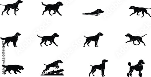 Obraz na płótnie Dog Breed Silhouette Collection Featuring Hunting Sporting and Companion Canine