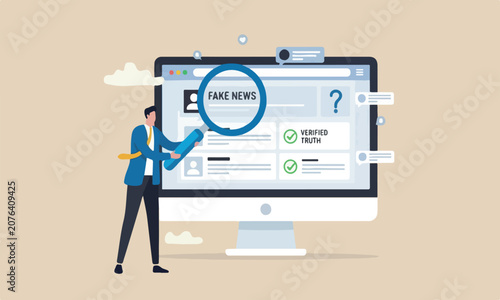 Billede på lærred Fake news or false information spreading on website and social media, screening