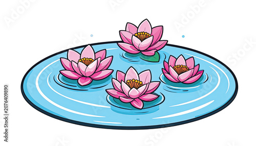 Pink lotus flowers on water surface.