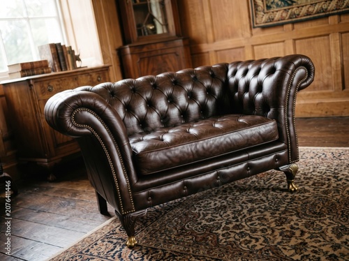 Close up of luxury chesterfield leather sofa for royal pets.