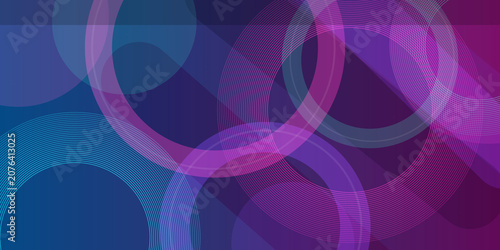 Obraz na plátně Abstract circular shapes with overlapping rings and vibrant purple blue gradient colors for futuristic digital background design