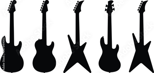 Tableau sur toile Electric guitar silhouette vector illustration set with various rock instrument shapes and bass guitars for music concert and festival design