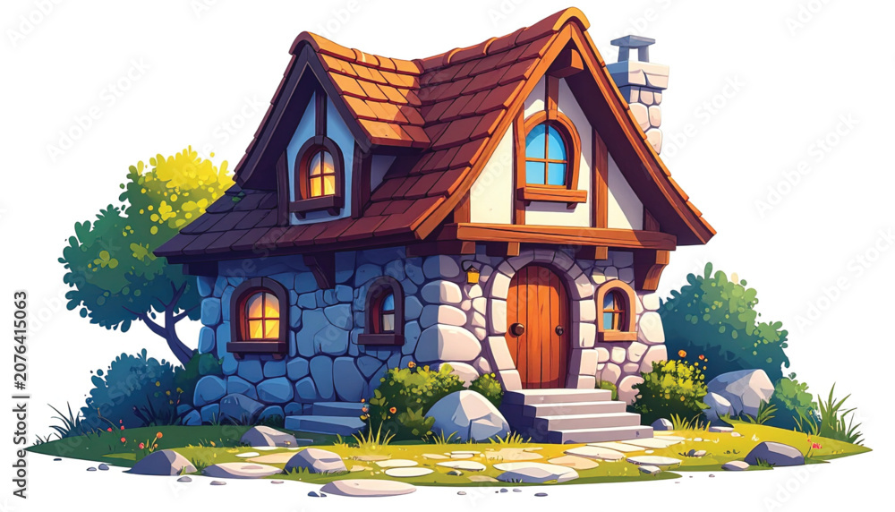 Fototapeta premium Small house with stone walls.