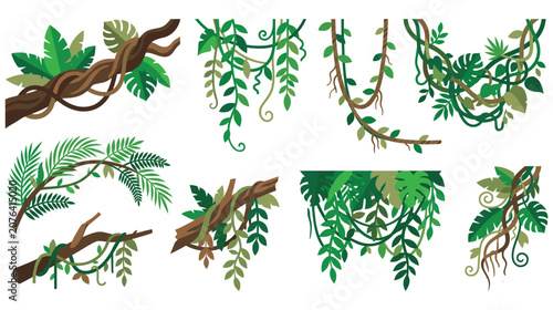 Cuadro en lienzo Detailed tropical hanging jungle vines and green foliage.
