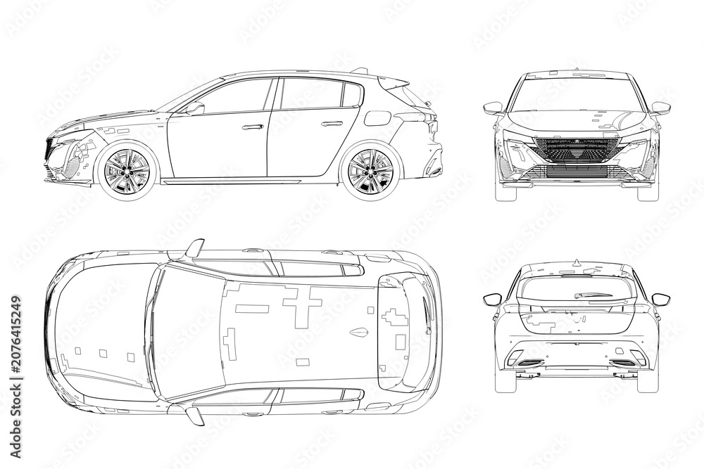 Fototapeta premium car outline drawing, sketch, contour image