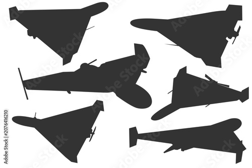 Photography Delta wing UAV silhouette collection with multiple viewing angles