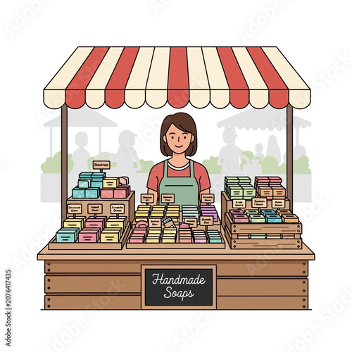 Handmade Soap Stall at Market with Woman Seller