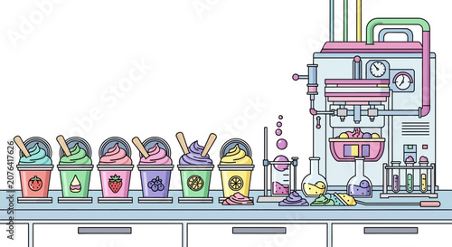 Bild auf Leinwand Ice Cream Lab: Colorful Flavors, Frozen Dessert Machine, Science Experiment