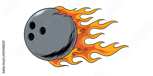 Bowling ball with flame vector hand drawing, hobby, sports, red, orange, yellow 