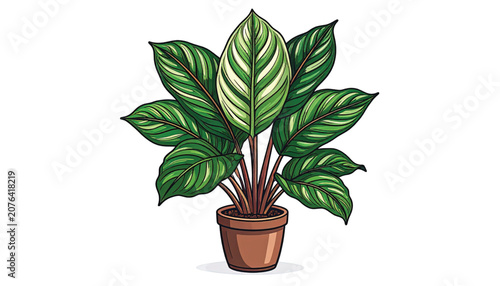 Potted Plant with Green Leaves Illustration.