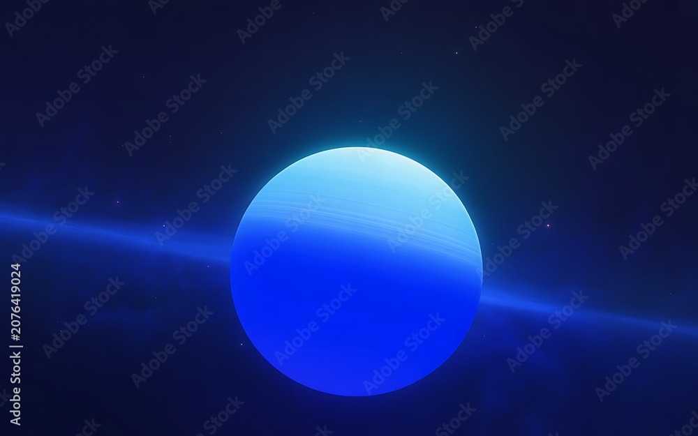 Fototapeta premium Beautiful Glowing Blue Planet Floating In Deep Space Scenery