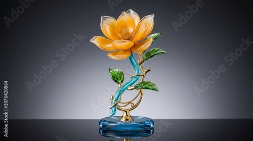 Beautiful glass flower sculpture on decorative stand