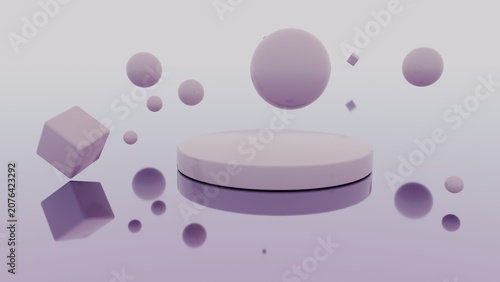 Purple Cluster Of Floating Spheres And Cubes 3D Render