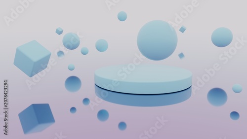 Blue Cluster Of Floating Spheres And Cubes 3D Render