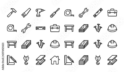 Obraz na płótnie Carpenter tools editable stroke icon collection vector