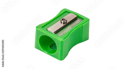 Φωτογραφία Small green plastic pencil sharpener stationery tool isolated on a transparent b