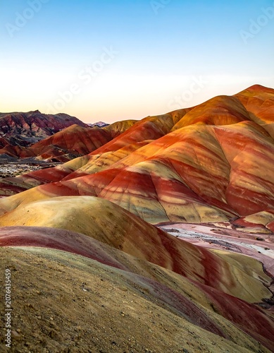 Stunning aerial view of colorful layered rock formations in Utah.