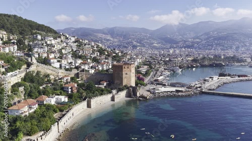 Drone Flight Over Historic Seljuk Shipyard of Alanya on Mediterranean Coast, Antalya, Turkey