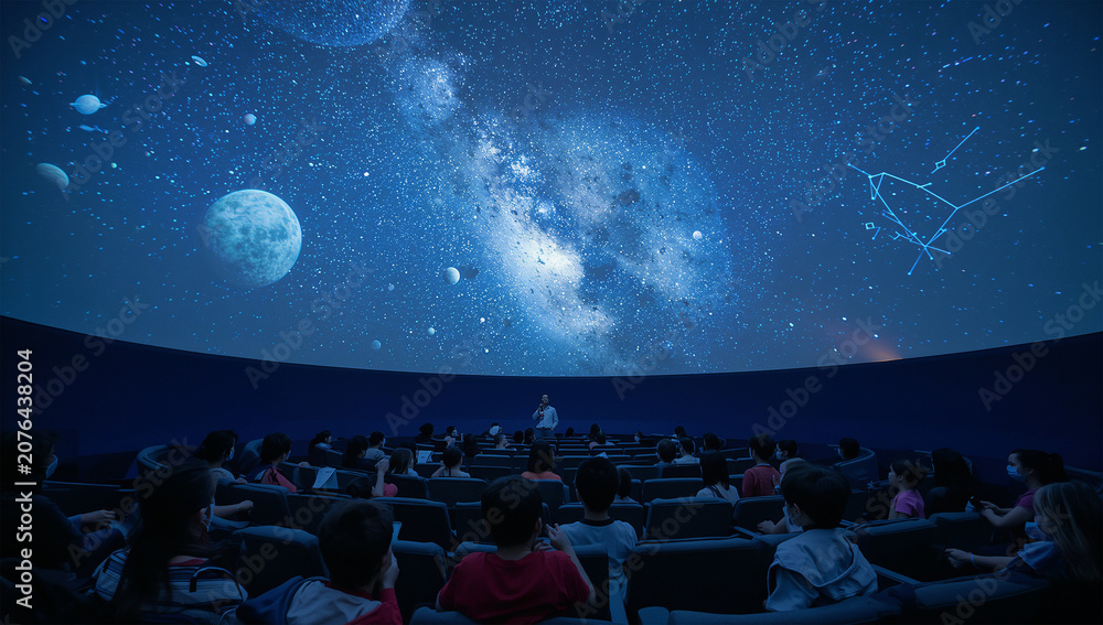 Fototapeta premium プラネタリウムで天の川を見上げる子供たち