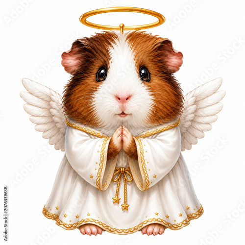 AI Generated Guinea Pig Angel Choir Sticker Set Isolated on White Background