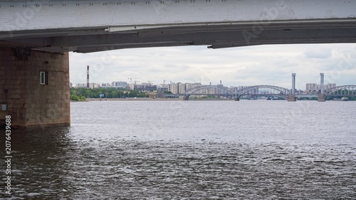  Saint Petersburg, Russia, June 27, 2026. View of the river from under the bridge.                              