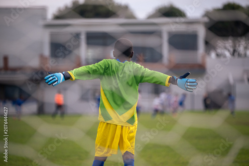 Fotografía Review of goalkeeper seen from behind goalpost