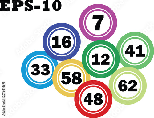 Set of colorful lottery balls with numbers