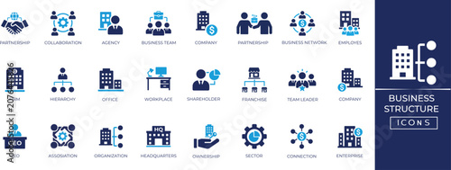Принти на полотні Business structure solid icon set featuring network, hierarchy, employees, and organization