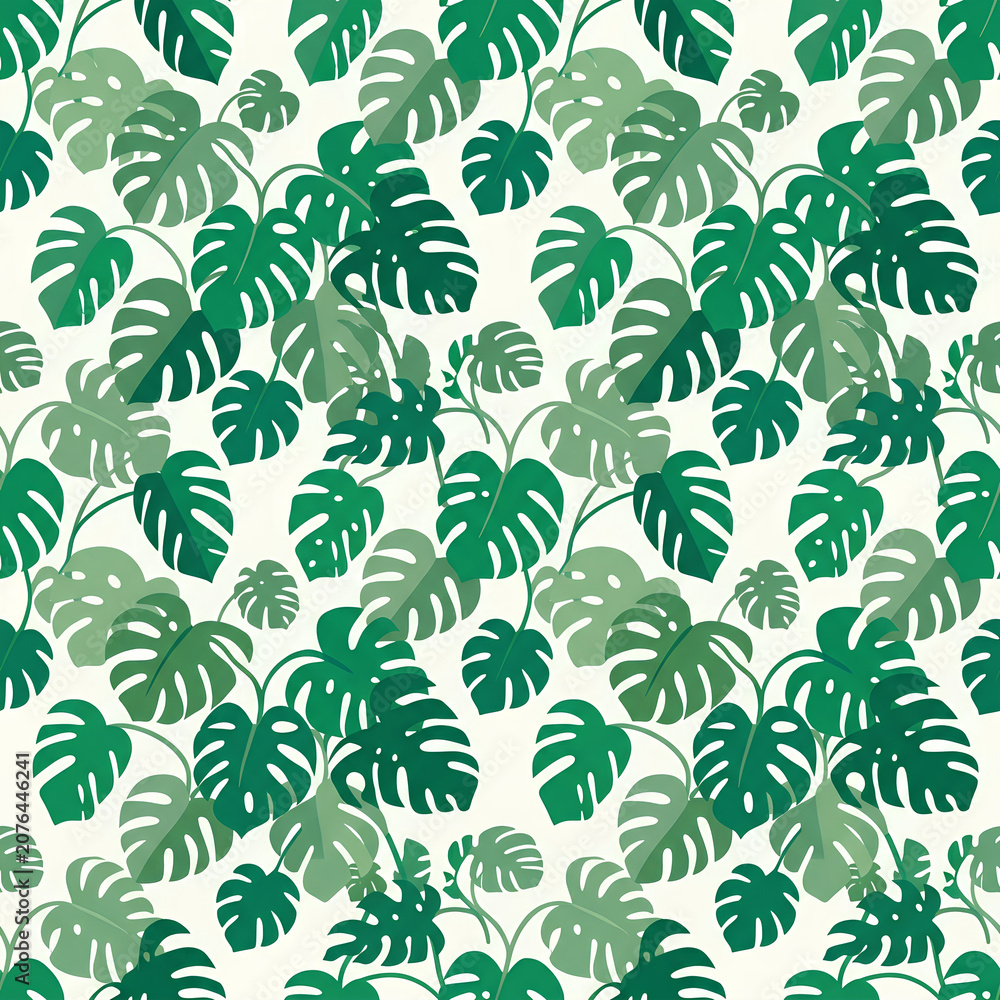 Fototapeta premium Monstera Leaf Pattern Dense Green Foliage in Tropical Jungle.