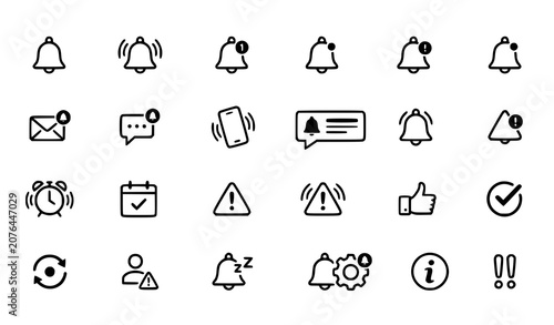 Foto Ringing bell and notification outline icon collection vector