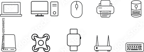 Photos Electronic devices  and technology line icon set