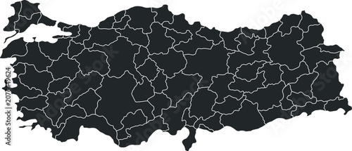 Photos Turkey Administrative Provinces Map Vector, Editable Regional Outline