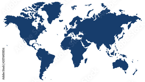 Blue World Map Vector Illustration with Countries on White Background
