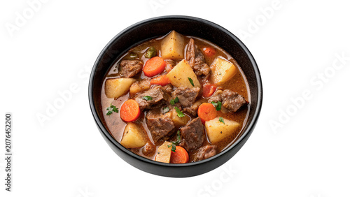 Cuadro en lienzo Bowl of delicious traditional hot minced meat dish isolated on a transparent bac