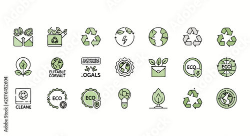 Fotografía Sustainable environmental conservation and recycling icons set