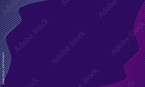 Dark Purple Abstract Background with Neon Cyan and Pink Halftone Wave Dots