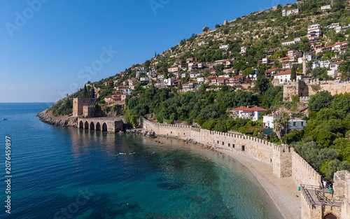 Historic Seljuk Shipyard of Alanya on Mediterranean Coast, Antalya, Turkey – Aerial Drone View
