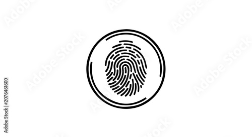 Circular fingerprint icon: bold black line art for graphic design and branding.