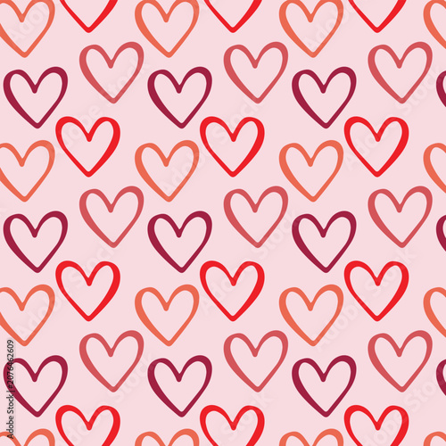 Romantic heart outline seamless pattern on pink background.. Valentine's Day seamless heart pattern for wrapping paper, greeting card design and fabric