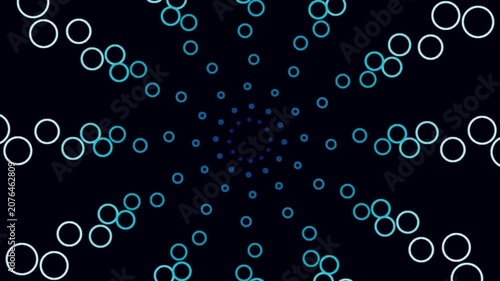 Abstract Ring Tunnel: A mesmerizing tunnel of abstract circles, glowing in shades of white and turquoise, creates a sense of infinite depth and hypnotic motion against a dark backdrop.