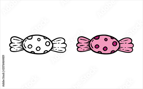 Set of cute hand drawn sweet candy icons in colored and outline style isolated on white