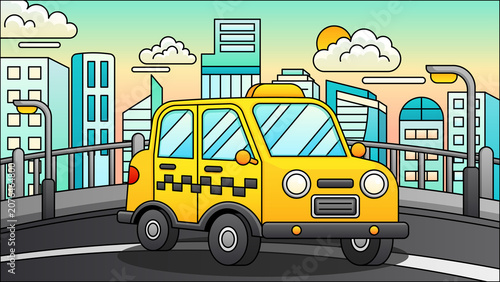 Photos Cartoon Yellow Taxi Cab Illustration