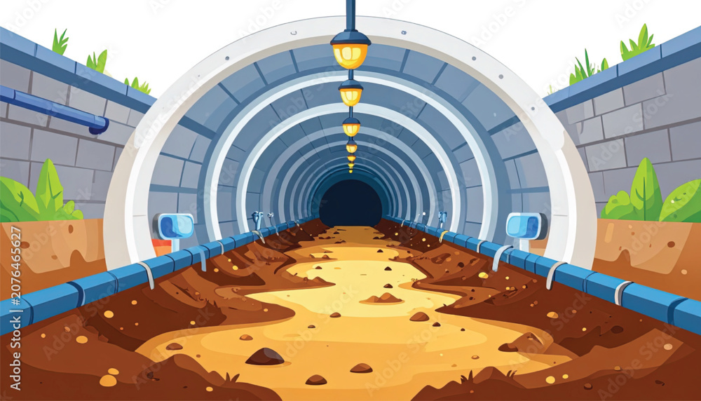 Fototapeta premium Underground tunnel with dirty ground.